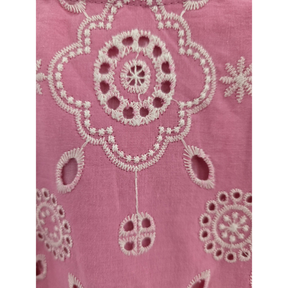 Talbots Pink Eyelet Midi S Sleeve Embroidered Summer Dress. Ladies Size 14 - Picture 2 of 10